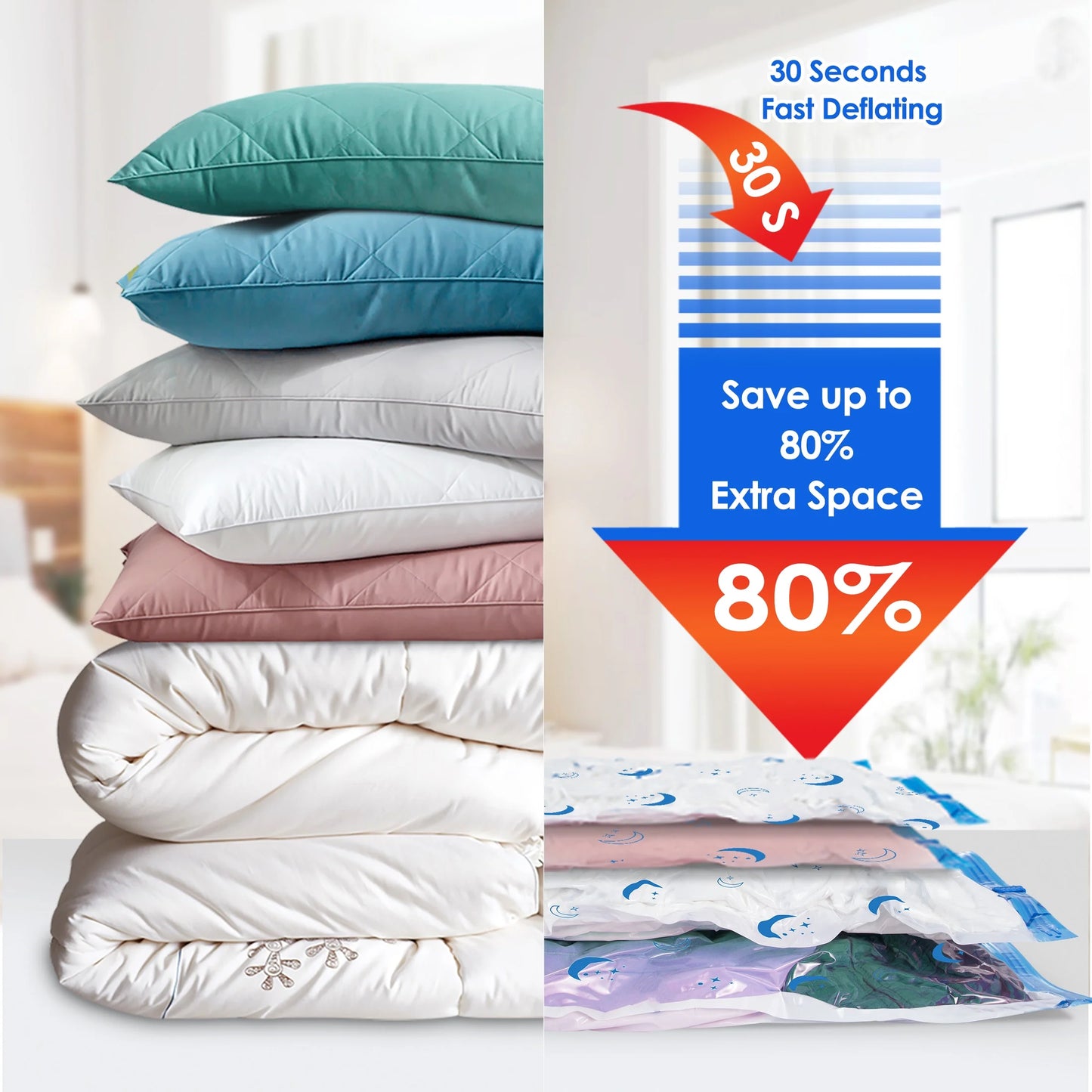 Vacuum Storage Bags, 20 Combo Vacuum Cleaners Seal Bags with Electric Pump , Reusable Vacuum Compression Space Saving Bag for Travel Moving Blanket Duvets Pillows Quilt