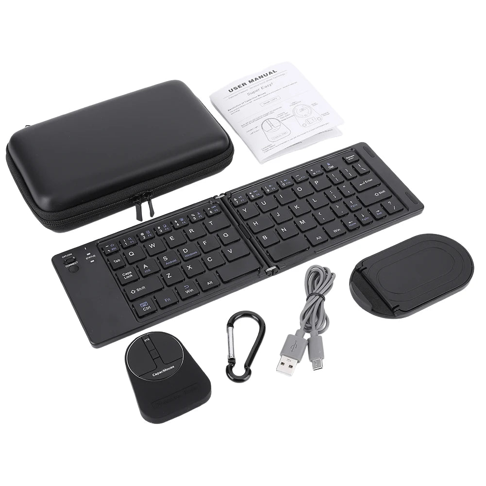 Capacitive Mouse Folding Keyboard Set Wireless Keyboard with USB Receiver Foldable BT Keyboard for PC Laptop Notebook Desktop