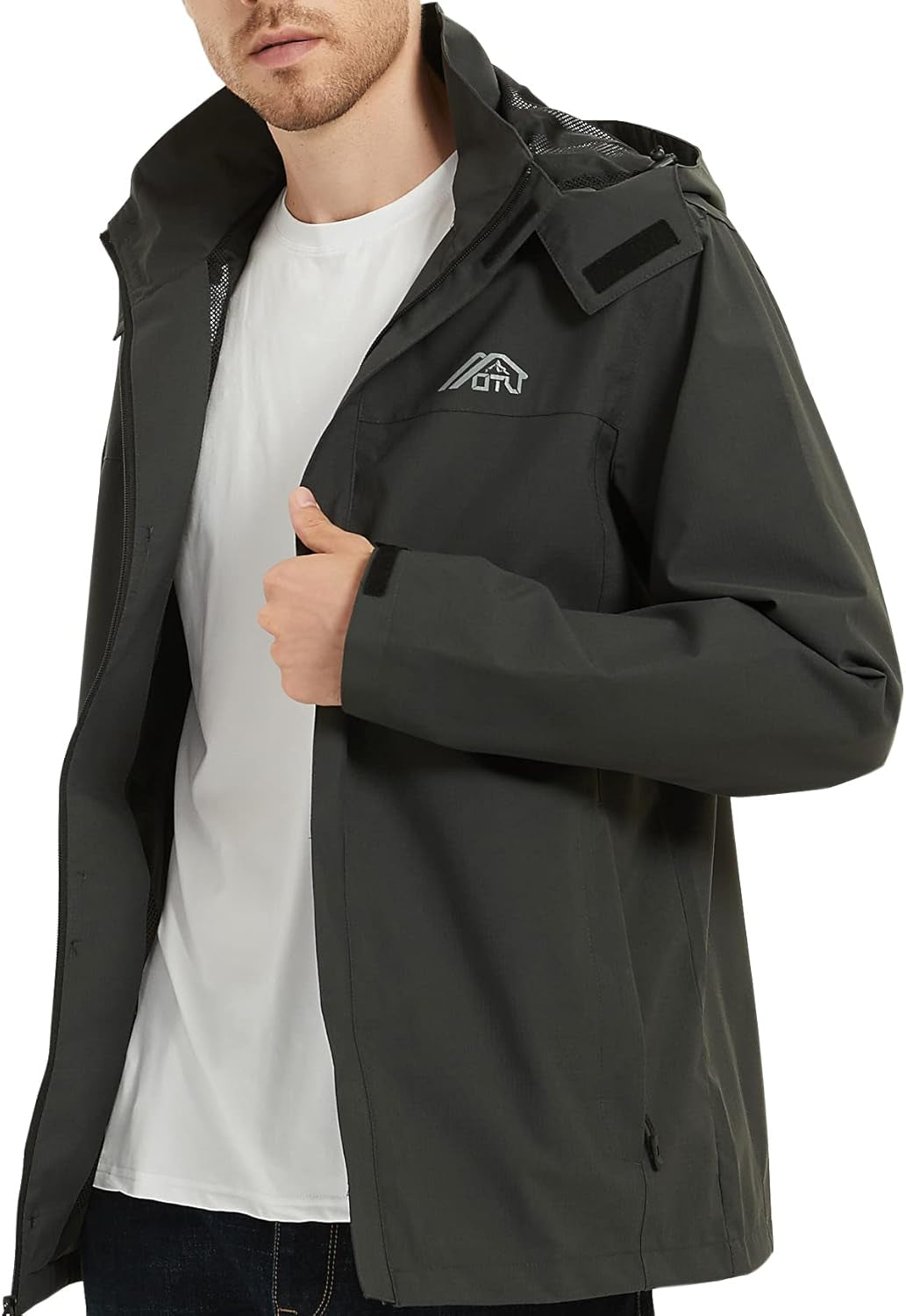 Men'S Lightweight Waterproof Hooded Rain Jacket Outdoor Raincoat Shell Jacket for Hiking Travel