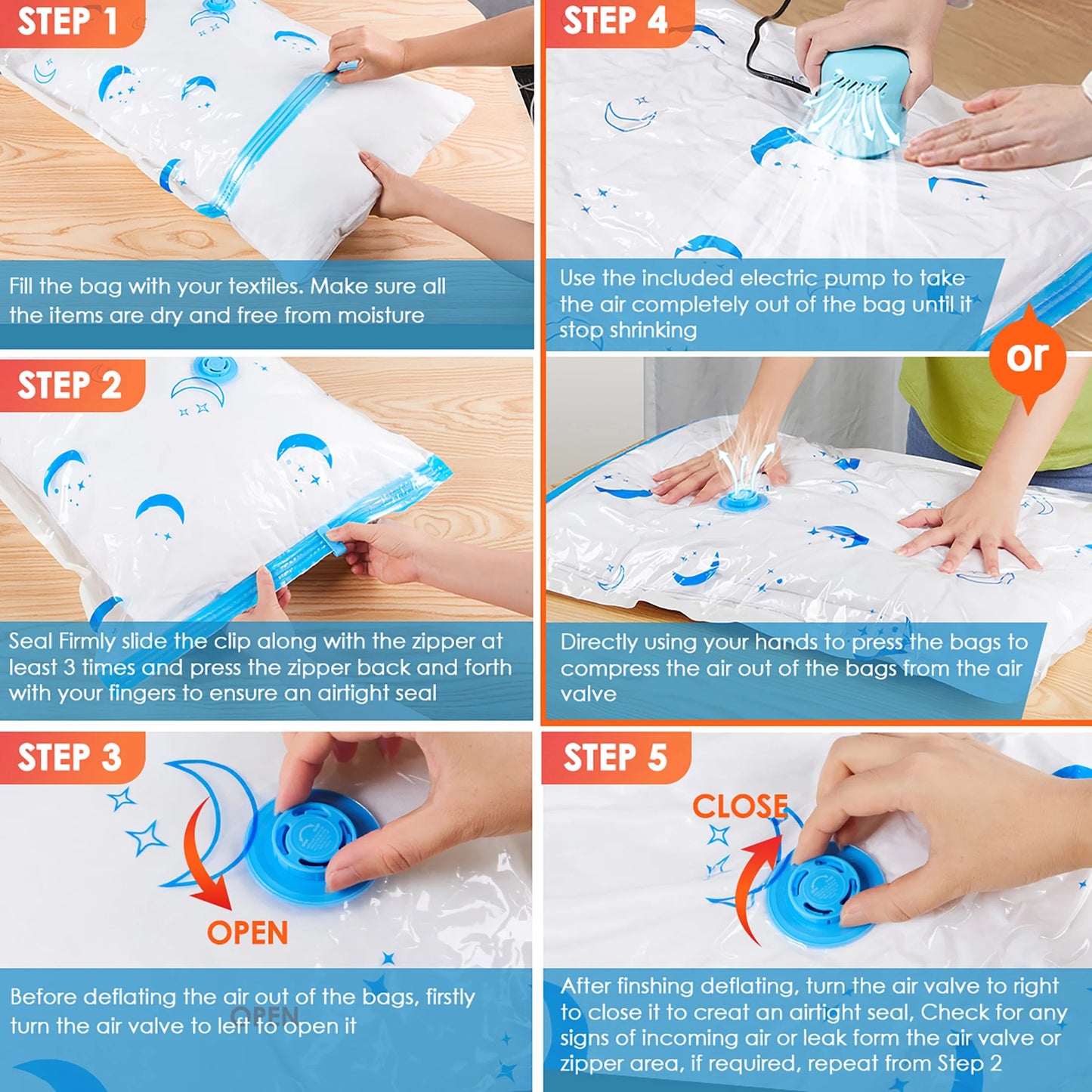 Vacuum Storage Bags, 20 Combo Vacuum Cleaners Seal Bags with Electric Pump , Reusable Vacuum Compression Space Saving Bag for Travel Moving Blanket Duvets Pillows Quilt