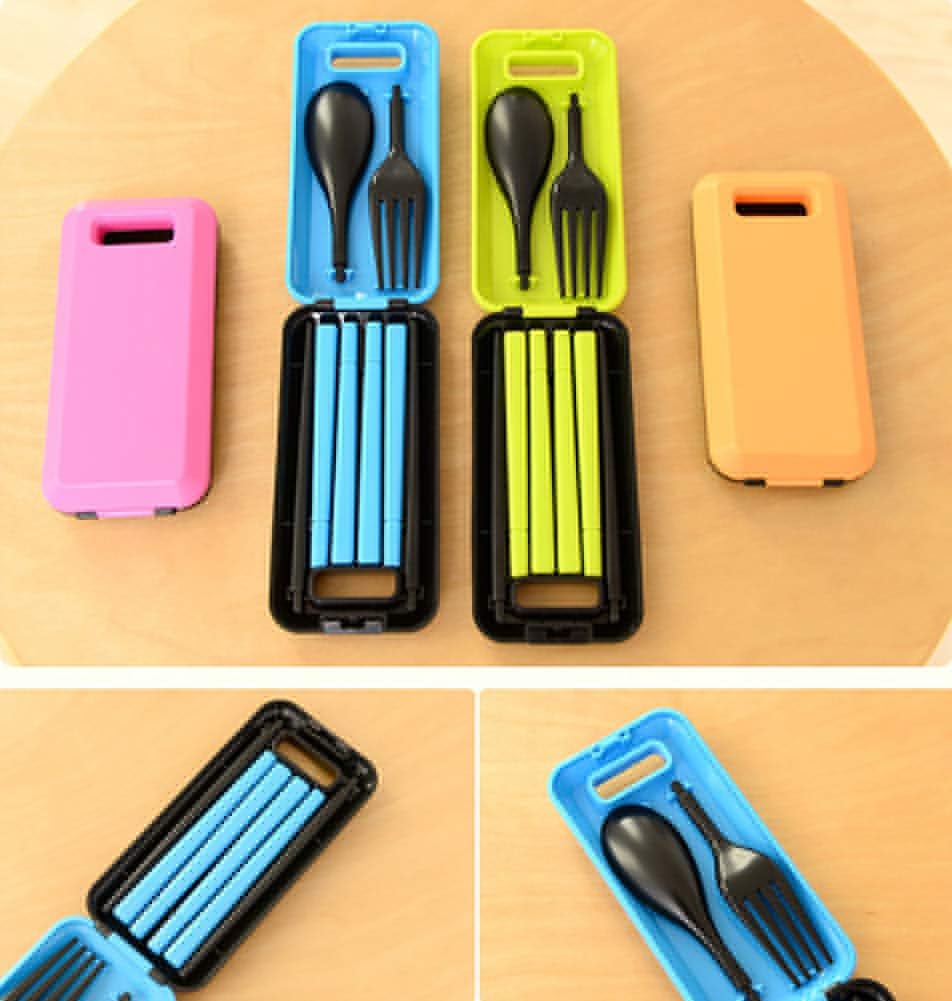 Portable Flatware Fork Spoon Chopsticks Set, Travel Camping Cutlery Set with Box, Picnic Foldable Lunch Box Utensils 3 Pieces-1 Set