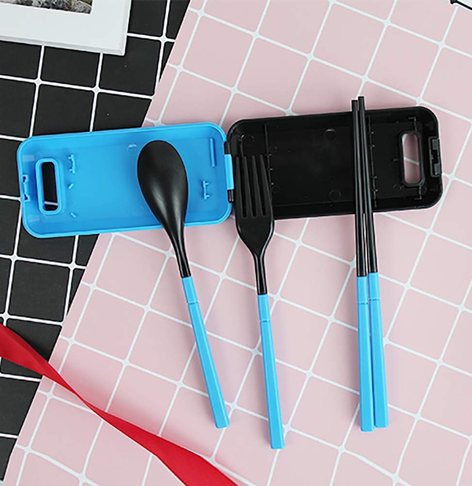 Portable Flatware Fork Spoon Chopsticks Set, Travel Camping Cutlery Set with Box, Picnic Foldable Lunch Box Utensils 3 Pieces-1 Set