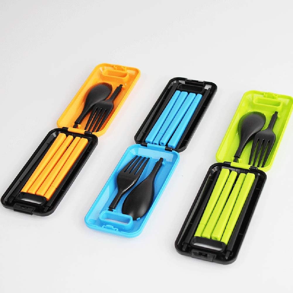 Portable Flatware Fork Spoon Chopsticks Set, Travel Camping Cutlery Set with Box, Picnic Foldable Lunch Box Utensils 3 Pieces-1 Set