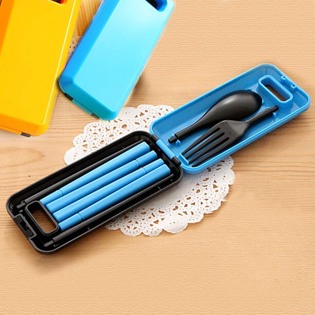 Portable Flatware Fork Spoon Chopsticks Set, Travel Camping Cutlery Set with Box, Picnic Foldable Lunch Box Utensils 3 Pieces-1 Set