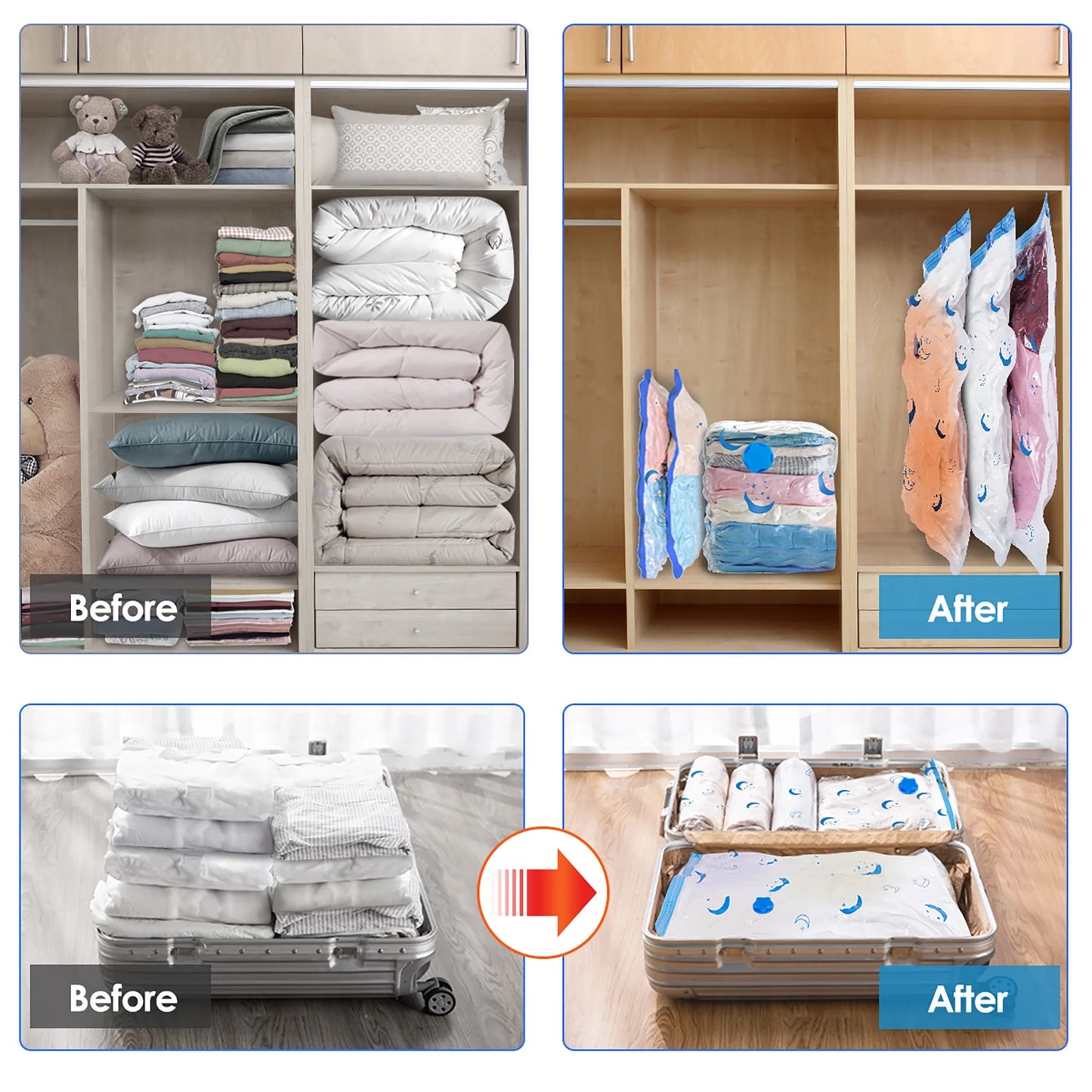 Vacuum Storage Bags, 20 Combo Vacuum Cleaners Seal Bags with Electric Pump , Reusable Vacuum Compression Space Saving Bag for Travel Moving Blanket Duvets Pillows Quilt