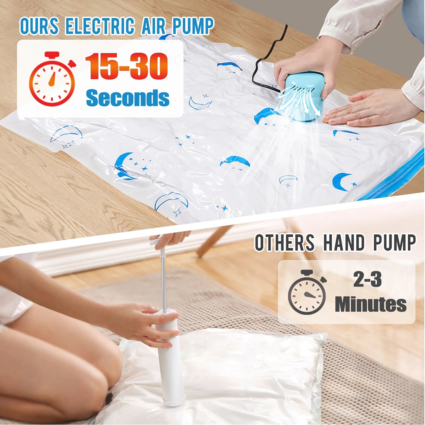 Vacuum Storage Bags, 20 Combo Vacuum Cleaners Seal Bags with Electric Pump , Reusable Vacuum Compression Space Saving Bag for Travel Moving Blanket Duvets Pillows Quilt
