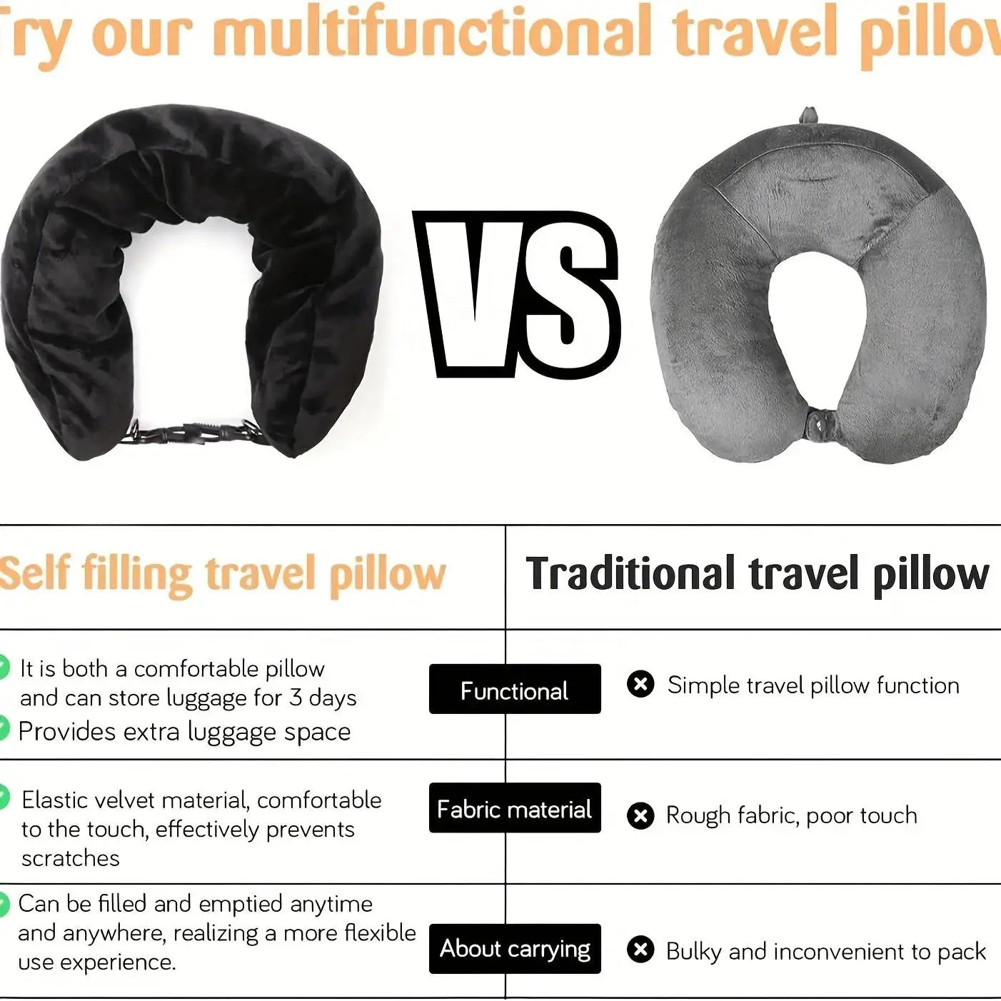 Travel Pillow Can Store Fillable Clothes Outdoor Pillow Comfortable Portable Travel Storage Bag Cervical Pillow Airplane Neck P