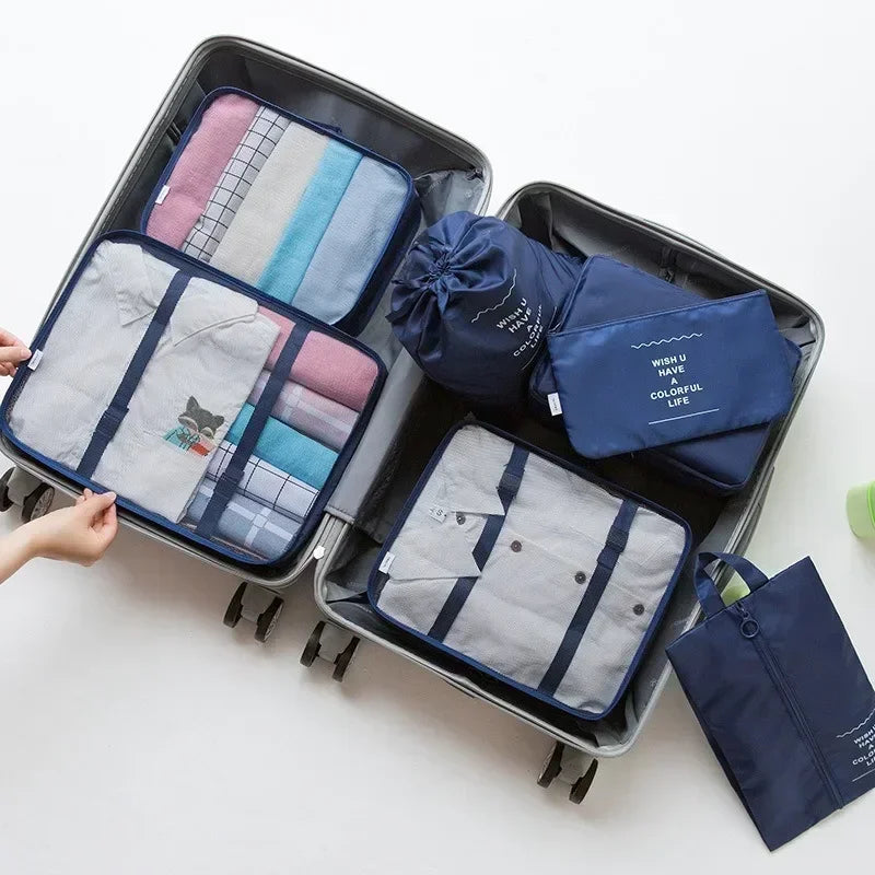 7-Piece Set Travel Bag Organizer Clothes Luggage Travel Organizer Blanket Shoes Organizers Bag Suitcase Pouch Packing Cubes
