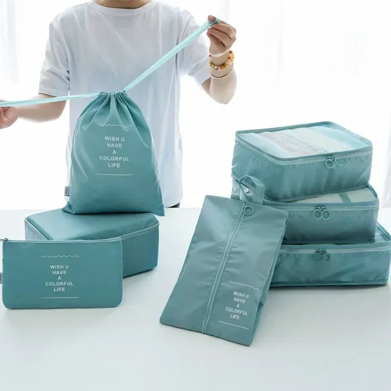 7-Piece Set Travel Bag Organizer Clothes Luggage Travel Organizer Blanket Shoes Organizers Bag Suitcase Pouch Packing Cubes