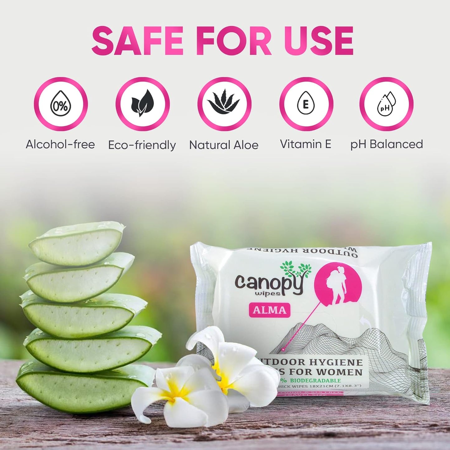 Hygiene Feminine Wipes - ALMA 100% Biodegradable, Ph Balanced Body and Hand Cleansing Cloths for Women W/Aloe - Great Wet Wipes for Women