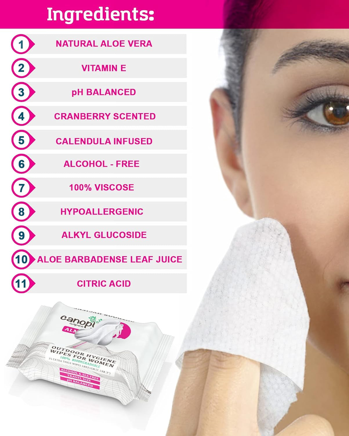 Hygiene Feminine Wipes - ALMA 100% Biodegradable, Ph Balanced Body and Hand Cleansing Cloths for Women W/Aloe - Great Wet Wipes for Women