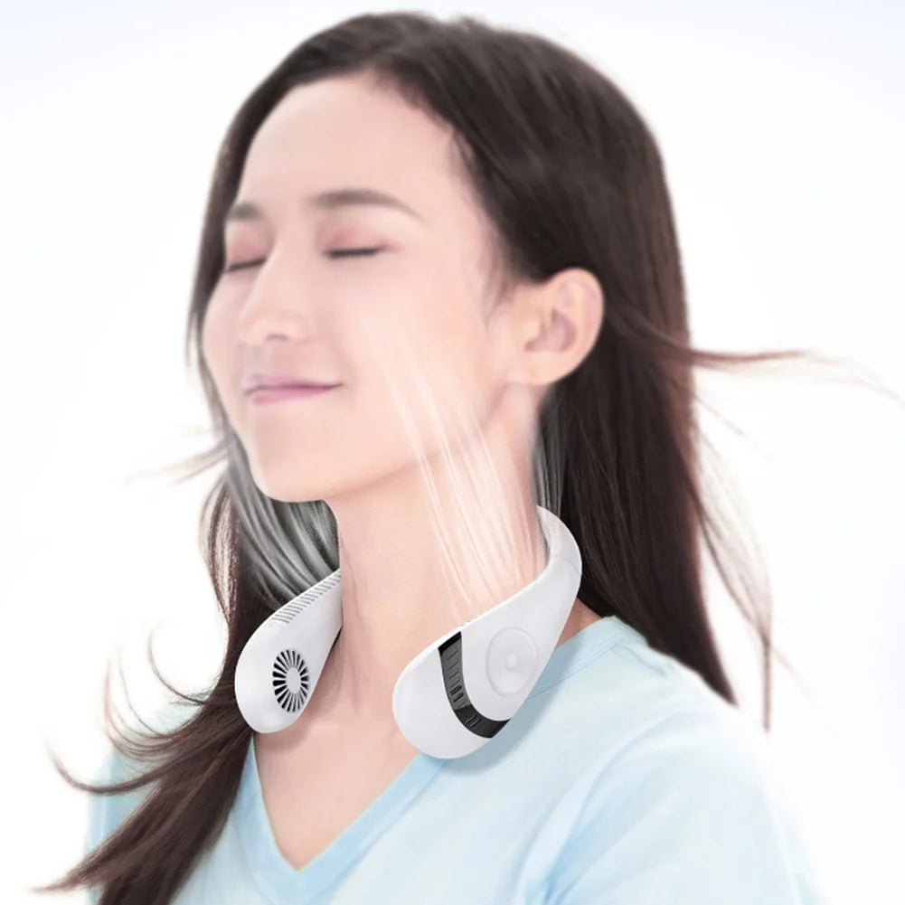 Portable Bladeless Neck Fan, Folding Neck Fan with 5000Mah Battery, Folding Neck Fan, 3 Speeds, White No Digital