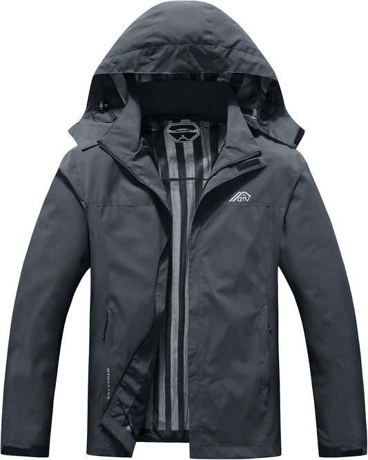 Men'S Lightweight Waterproof Hooded Rain Jacket Outdoor Raincoat Shell Jacket for Hiking Travel