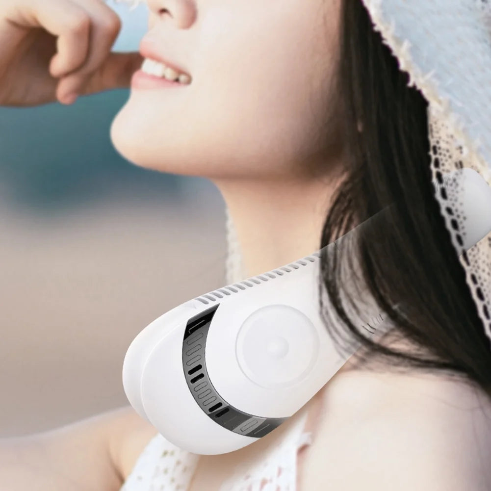 Portable Bladeless Neck Fan, Folding Neck Fan with 5000Mah Battery, Folding Neck Fan, 3 Speeds, White No Digital