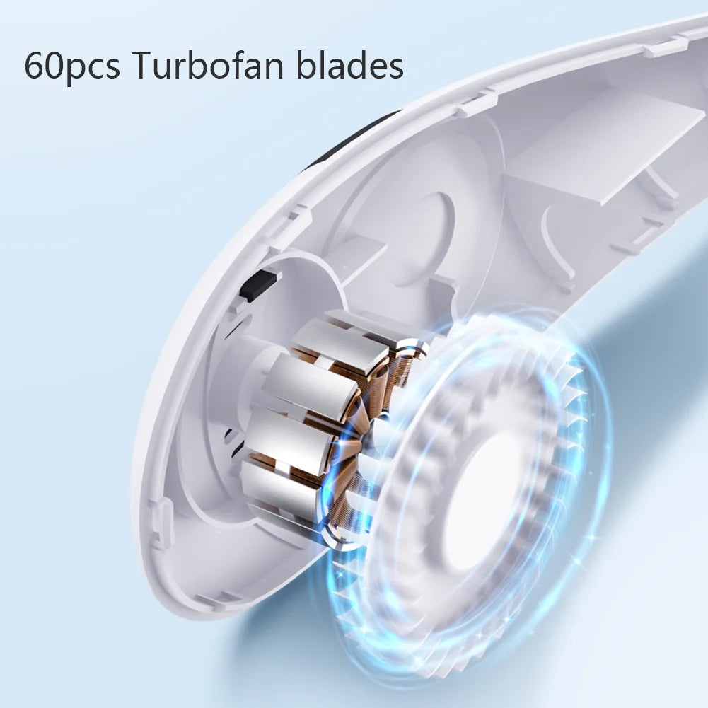 Portable Bladeless Neck Fan, Folding Neck Fan with 5000Mah Battery, Folding Neck Fan, 3 Speeds, White No Digital