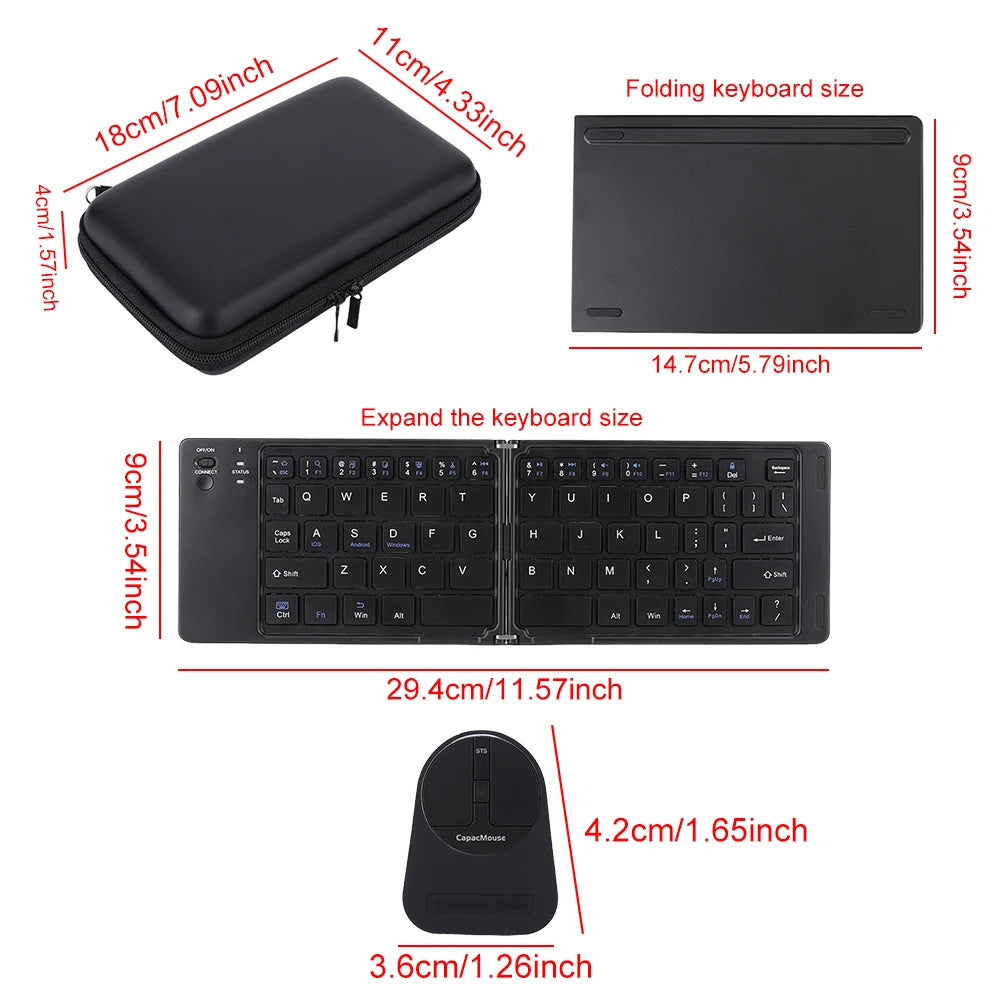Capacitive Mouse Folding Keyboard Set Wireless Keyboard with USB Receiver Foldable BT Keyboard for PC Laptop Notebook Desktop