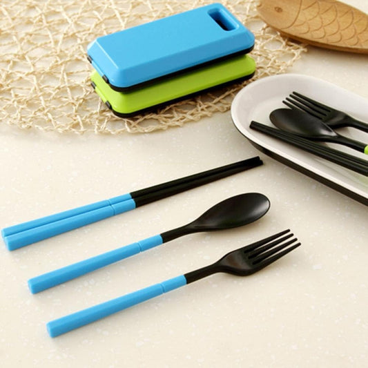Portable Flatware Fork Spoon Chopsticks Set, Travel Camping Cutlery Set with Box, Picnic Foldable Lunch Box Utensils 3 Pieces-1 Set