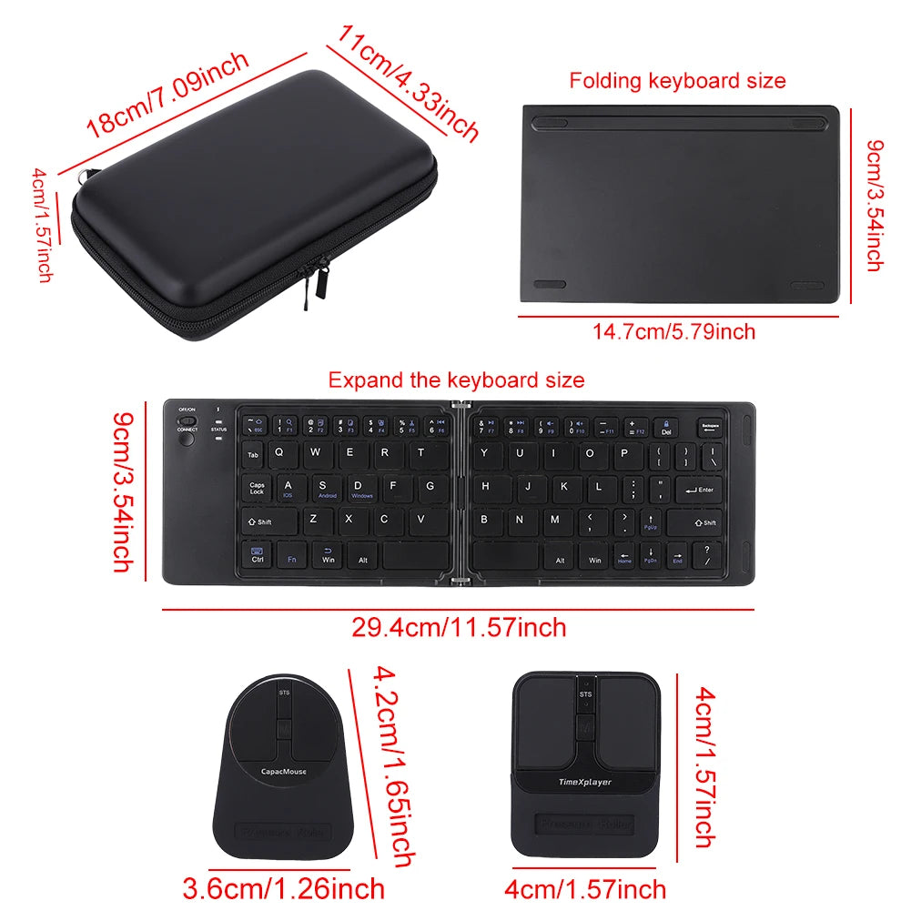 Capacitive Mouse Folding Keyboard Set Wireless Keyboard with USB Receiver Foldable BT Keyboard for PC Laptop Notebook Desktop
