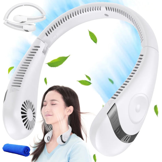Portable Bladeless Neck Fan, Folding Neck Fan with 5000Mah Battery, Folding Neck Fan, 3 Speeds, White No Digital