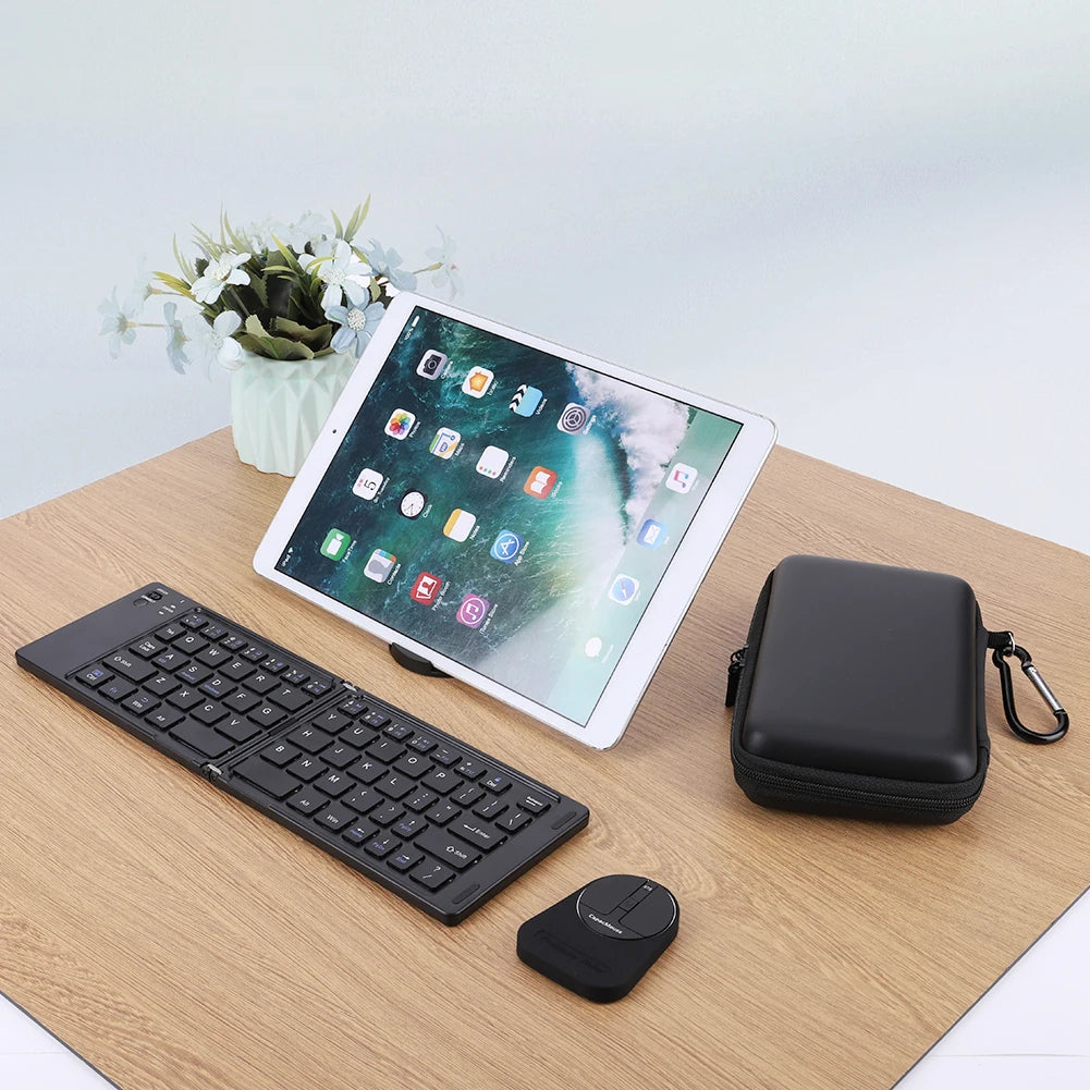 Capacitive Mouse Folding Keyboard Set Wireless Keyboard with USB Receiver Foldable BT Keyboard for PC Laptop Notebook Desktop