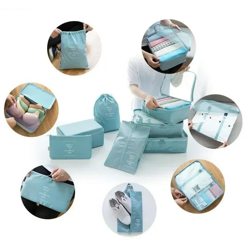 7-Piece Set Travel Bag Organizer Clothes Luggage Travel Organizer Blanket Shoes Organizers Bag Suitcase Pouch Packing Cubes