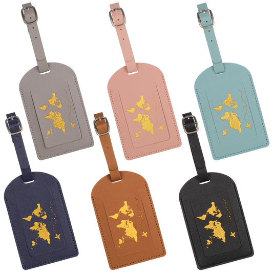 6 Pcs PU Leather Luggage Tags, 4.33*2.76 Inch Luggage Tags with Adjustable Strap, Tsa Approved Luggage Tags for Suitcases, Travel Name ID Labels for Privacy Protection (Bronzing Pattern)