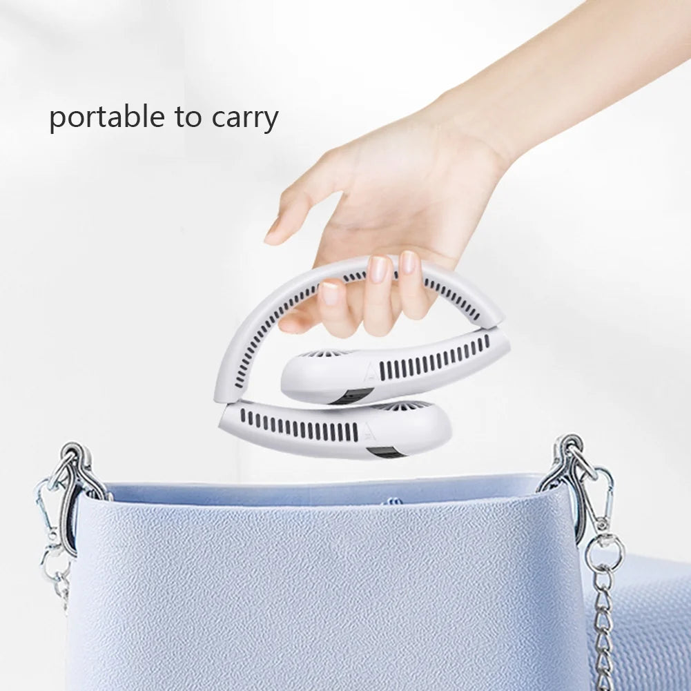 Portable Bladeless Neck Fan, Folding Neck Fan with 5000Mah Battery, Folding Neck Fan, 3 Speeds, White No Digital